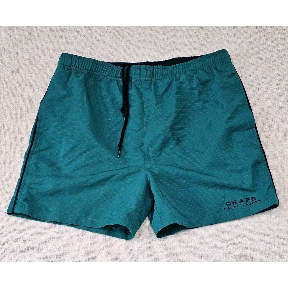 Vtg Chaps Ralph Lauren Mens Swim Suit Trunks Shorts Green Nautical Mesh Lined M